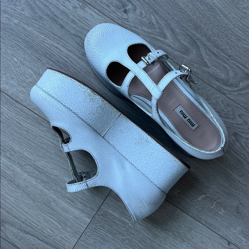 Miu Miu White Mary Jane Platform Shoes